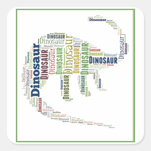 Dinosaurier Word Art Quadratischer Aufkleber (Vorderseite)