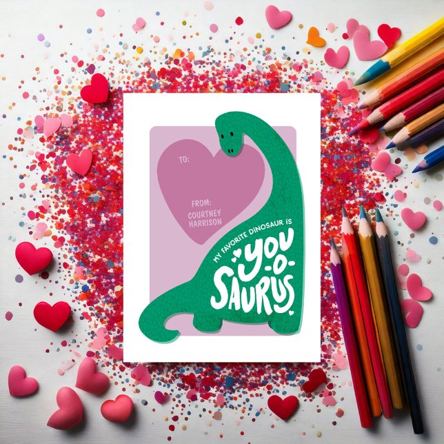 Dinosaurier "You-o-saurus" Klasse Valentines Card Mitteilungskarte (Von Creator hochgeladen)