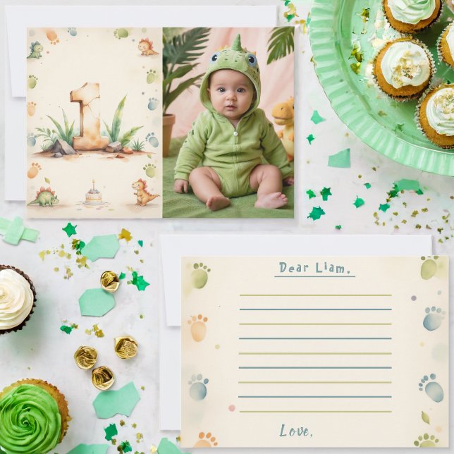 Dinosaurier-Zeit Kapsel Note Card Foto 1. Geburtst Einladung (Von Creator hochgeladen)