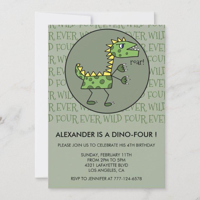 Dinosaurier zum vierten Geburtstag Einladungen zum (Vorderseite)