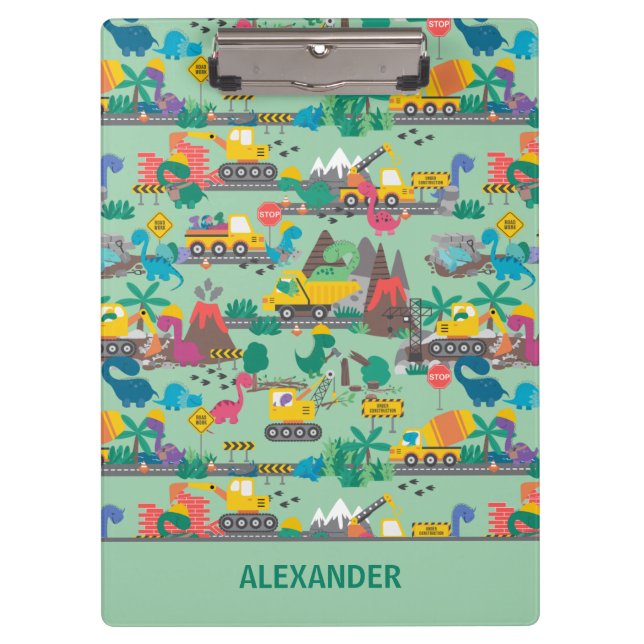 Dinosaurierbau Kinder Personalisiert  Klemmbrett (Vorderseite)