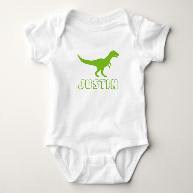 Dinosaurierkleidung personalisiert mit Kindernamen Baby Strampler (Vorderseite)