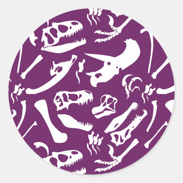 Dinosaurierknochen (Lila) Runder Aufkleber (Vorderseite)