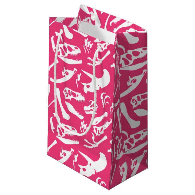 Dinosaurierknochen (rosa) kleine geschenktüte (Vorderseite Schrägansicht)