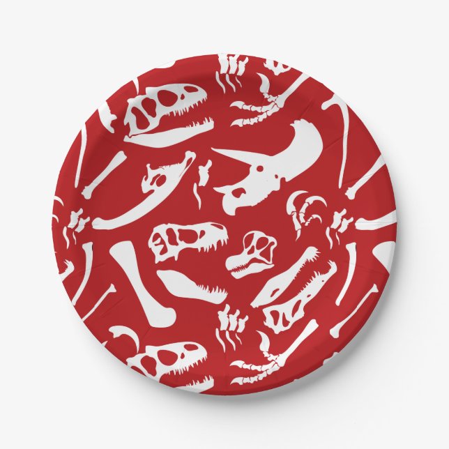 Dinosaurierknochen (rot) pappteller (Vorderseite)