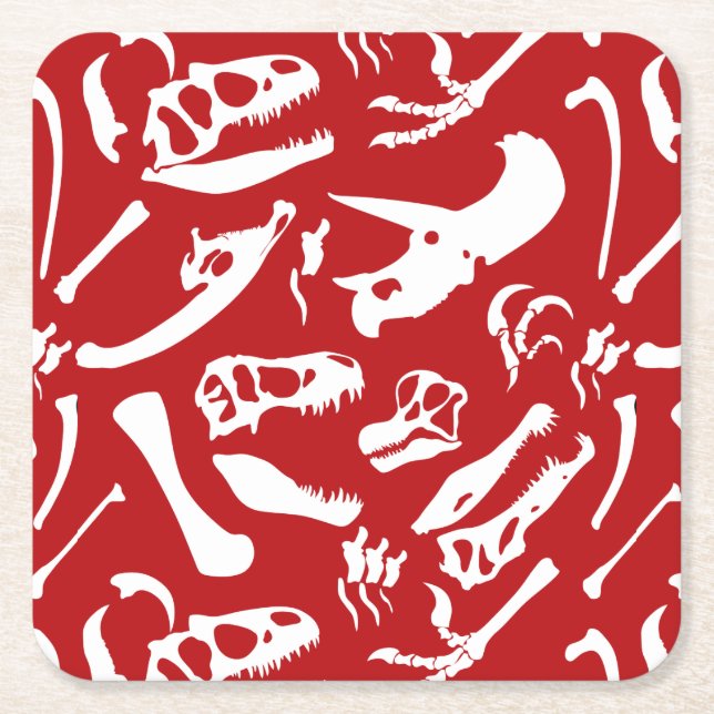 Dinosaurierknochen (rot) rechteckiger pappuntersetzer (Vorderseite)