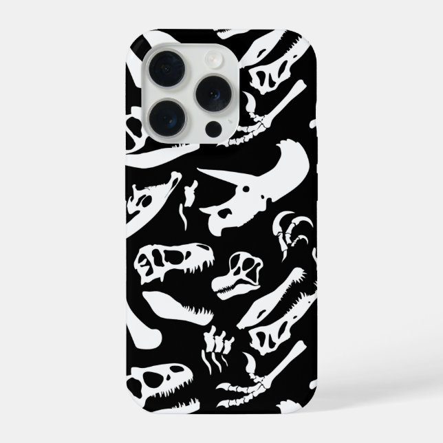 Dinosaurierknochen (Schwarz) iPhone 15 Pro Hülle (Rückseite)