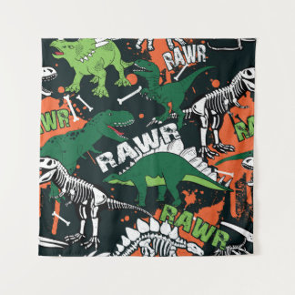 Dinosaurierskelett. Vintage Grunge Wandteppich