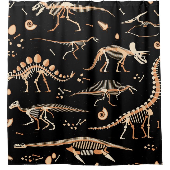 Dinosaurierskelette, Fossilien, Vintages Muster. Duschvorhang (Vorderseite)