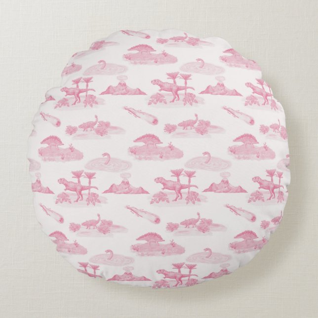 Dinosauriertoilkissen (rosa) rundes kissen (Vorderseite)