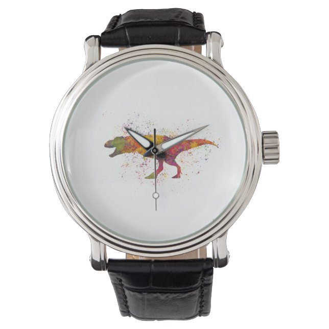 dinosaurio Tyrannosaurus rex silueta en acuarela Armbanduhr (Vorderseite)