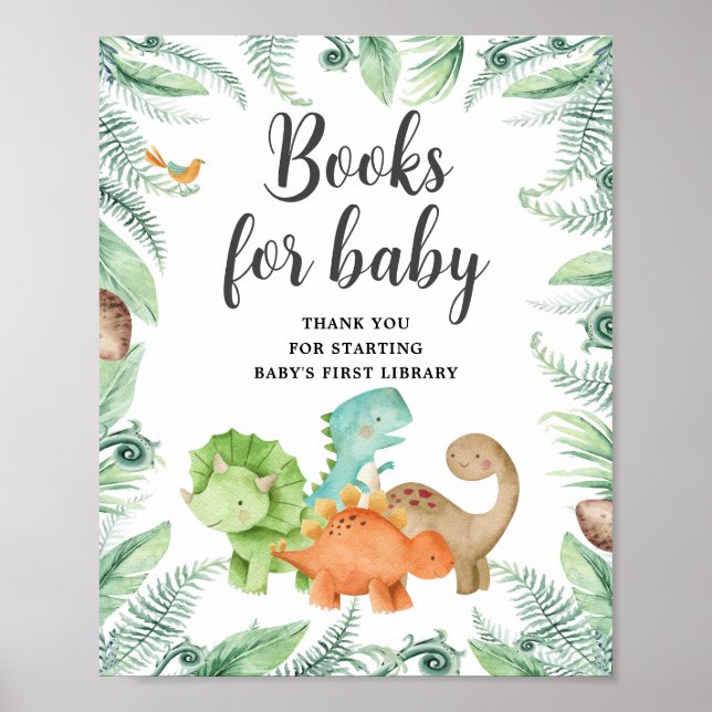 Dinosaurs Baby Shower Books For Baby Sign Poster (Vorne)