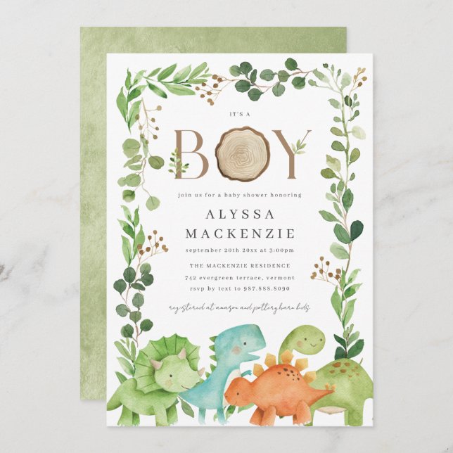 Dinosaurs Baby Shower Invitation (Devant / Derrière)