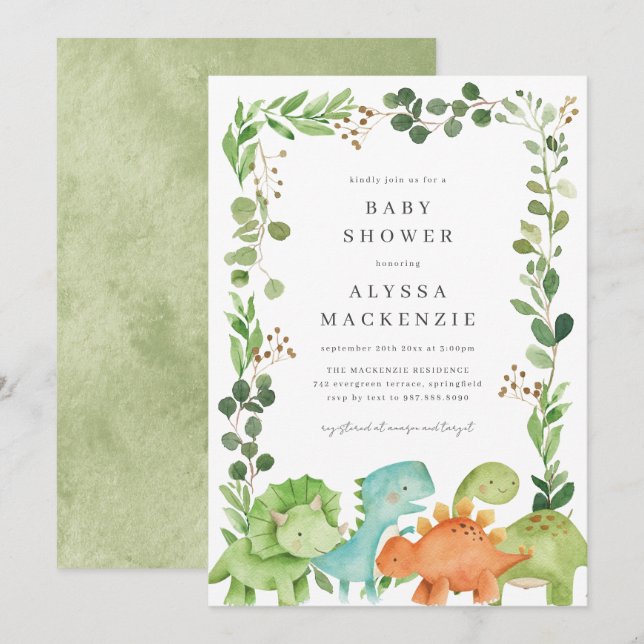 Dinosaurs Baby Shower Invitation Einladung (Vorne/Hinten)