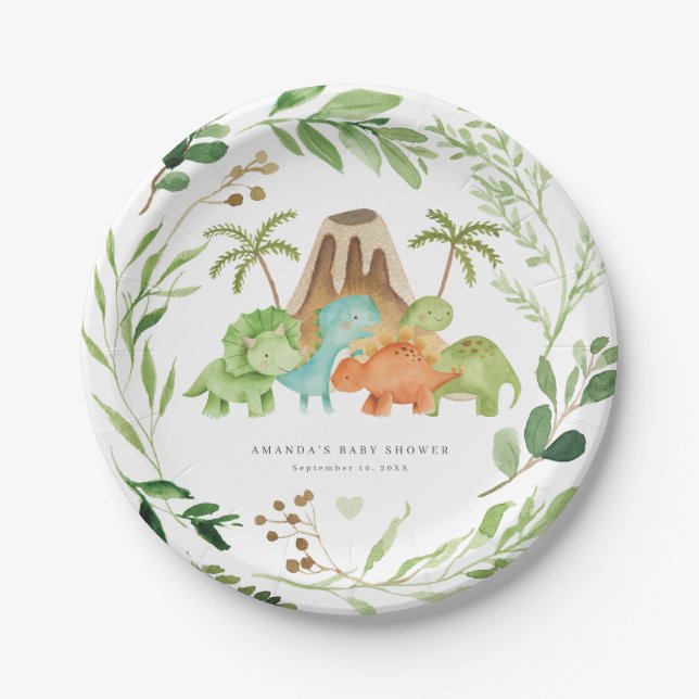 Dinosaurs Baby Shower Paper Plates Pappteller (Vorderseite)