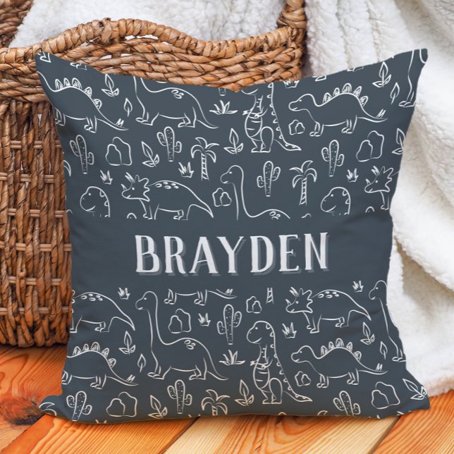 Dinosaurs Boy Name Dino Cute Jungle Dark Blue Kissen (Von Creator hochgeladen)