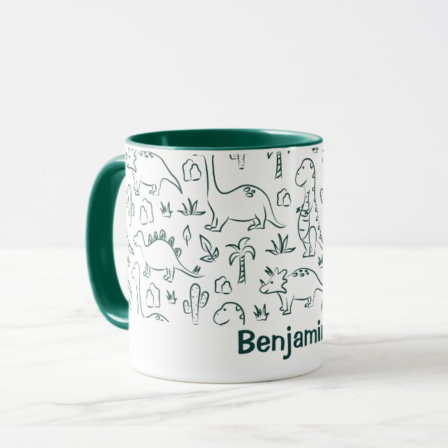 Dinosaurs Boy Name Dino Cute Jungle Green Tasse (Vorderseite Links)