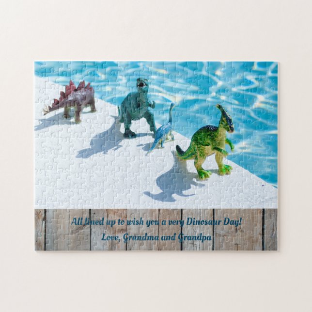 Dinosaurs by Swimming Pool Birthday Party Gift (Horizontal)