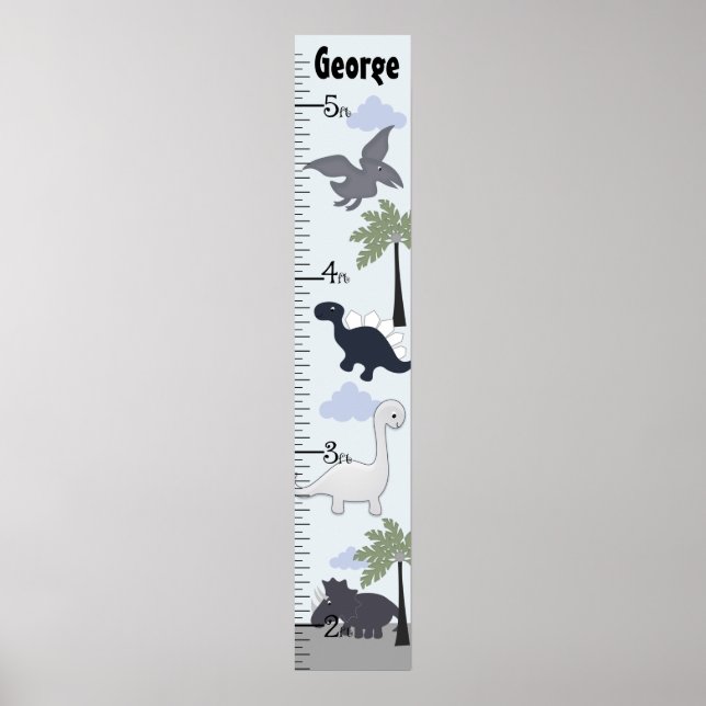 Dinosaurs Gray/Blue Growth Chart Keep at 8x44! Poster (Vorne)