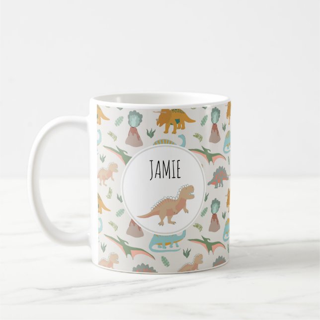 Dinosaurs Kids Boho Dinosaur Custom Name Kaffeetasse (Links)