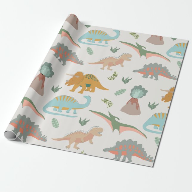 Dinosaurs Kids Hand Drawn Boho Dinosaur Pattern Geschenkpapier (Ungerollt)