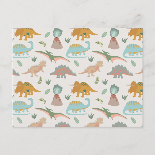 Dinosaurs Kids Hand Drawn Boho Dinosaur Pattern Postkarte (Vorderseite)