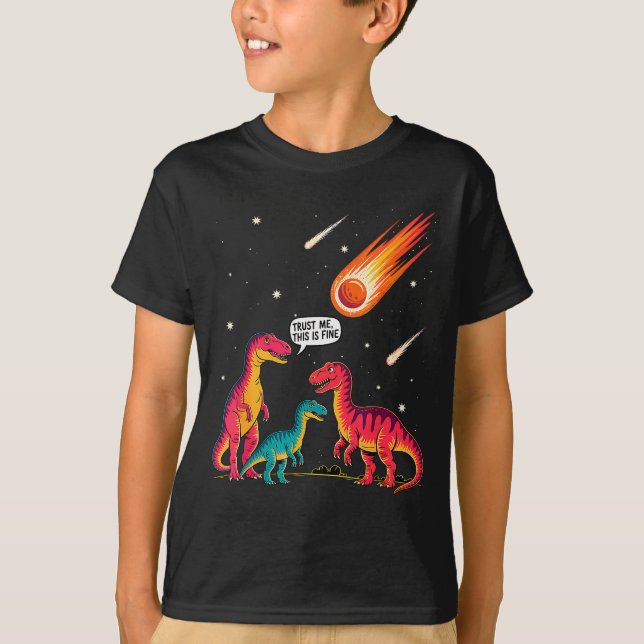 Dinosaurs Meteorite Sarcastic This Is Fine Funny  T-Shirt (Vorderseite)