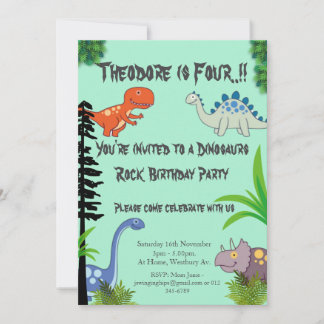 Dinosaurs Rock Birthday Party Einladung