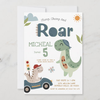 Dinosaurs Stomp Chomp Roar Boy Birthday Invitation Einladung