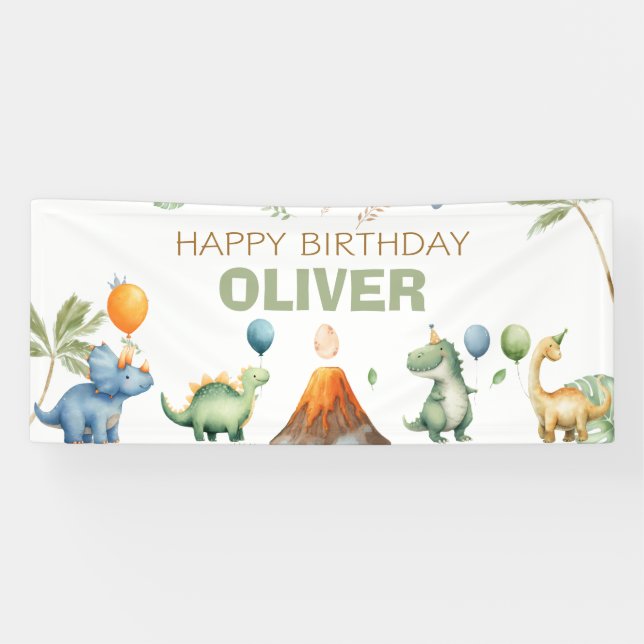 Dinosaurs T-Rex Boy Happy Birthday Banner (Horizontal)