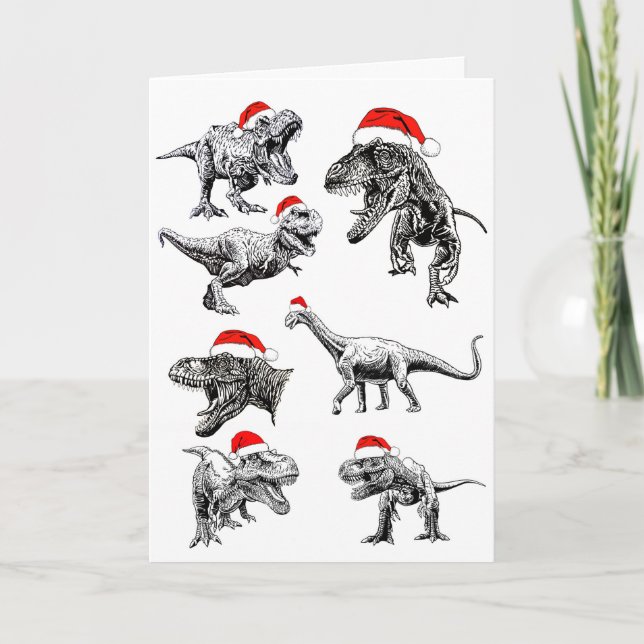 DINOSAURS TRAARING WEIHNACHTSMANNMÜTZEN CHRISTMAS  KARTE (Vorderseite)