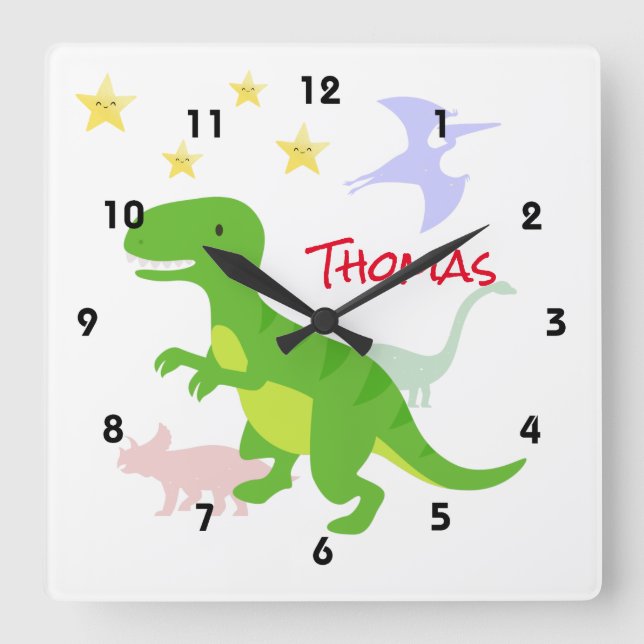 Dinosaurs TRex Quadratische Wanduhr (Vorderseite)