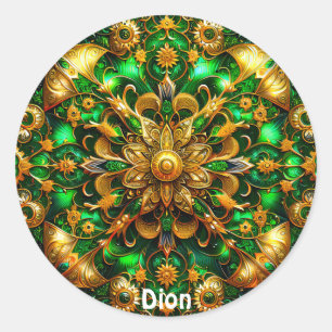 DION ~ Shiny Green und Gold Christmas ~ Runder Aufkleber