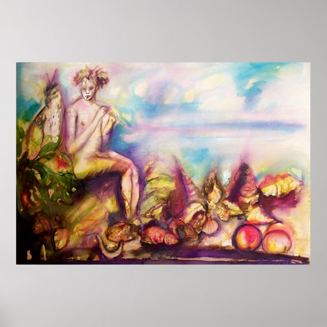 DIONYSUS , Flute mit Muscheln und Obst spielen Poster (Vorne)