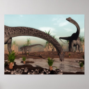 Diplodocus-Dinosaurier-Herde wird trinken Poster