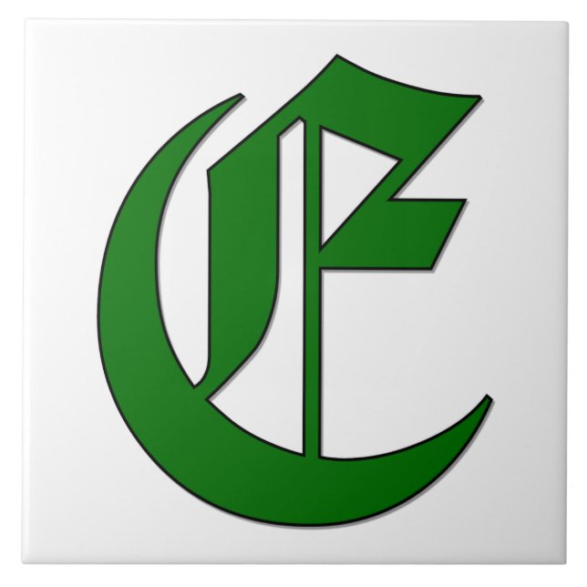 Diplombuchstabe E in der grünen Monogrammstapel Fliese (Vorderseite)