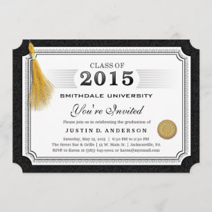 Diplôme 2015 Invitation Gold Tassel Corners