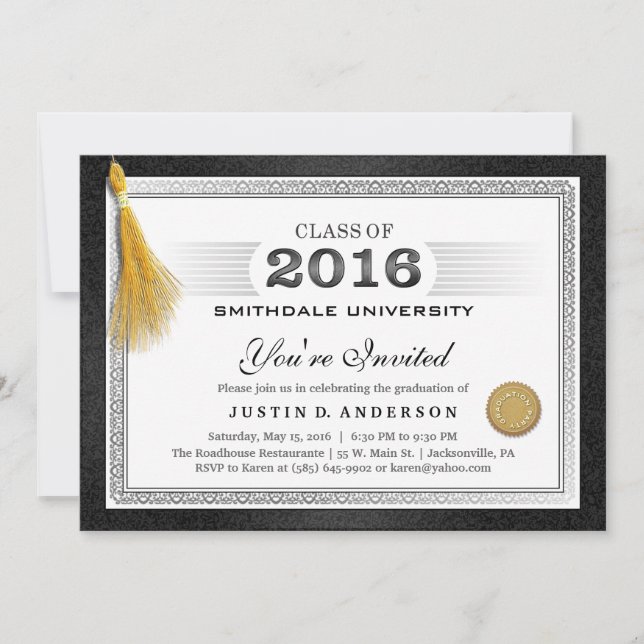 Diplôme 2016 Invitation avec Gold Tassel (Devant)
