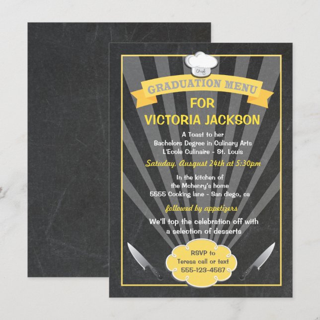 Diplôme culinaire Diplôme Menu Fête Invitation (Devant / Derrière)