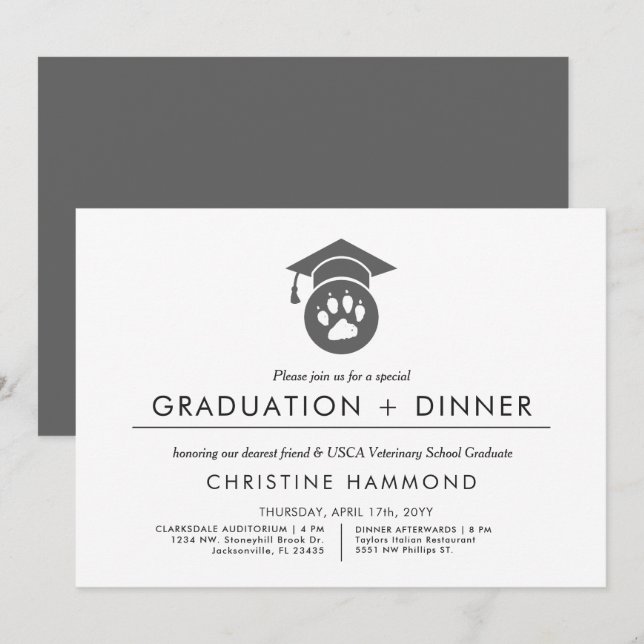 Diplôme d'études vétérinaires | Invitation minimal (Devant / Derrière)