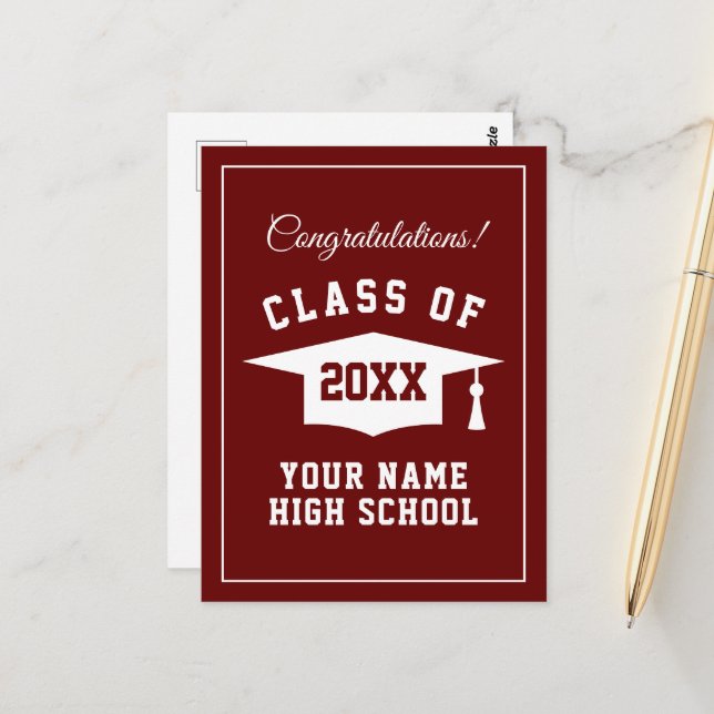 Diplômé du lycée 2025 cartes postales rouge bordea (Devant/Arrière en situation)