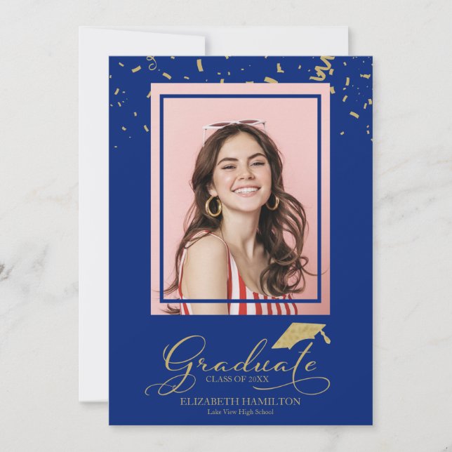 Diplômé Gold Confetti Grad Faire-part photo (Devant)
