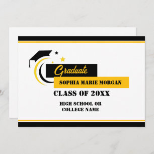 Diplômé Jaune noir Blanc Faire-part