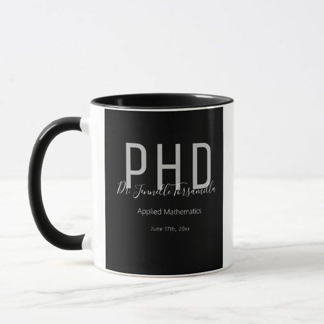 Diplômé Noir Nom Diplôme PhD Mug (Gauche)