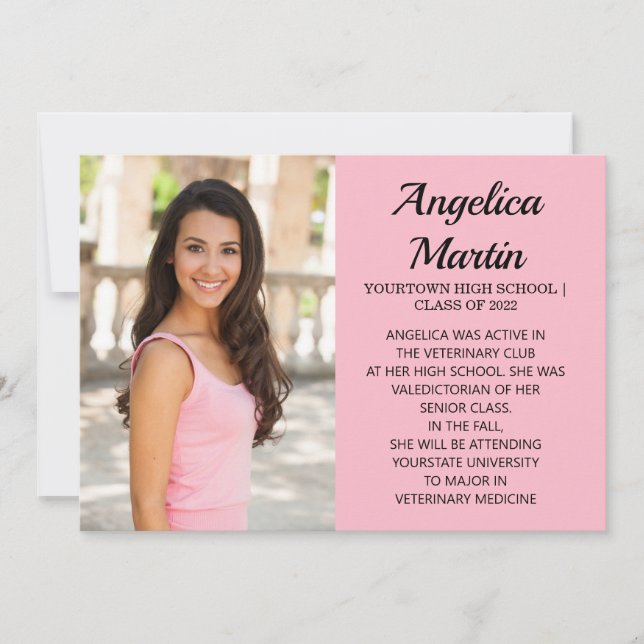 Diplôme rose 2 faces 3 Faire-part photo (Devant)