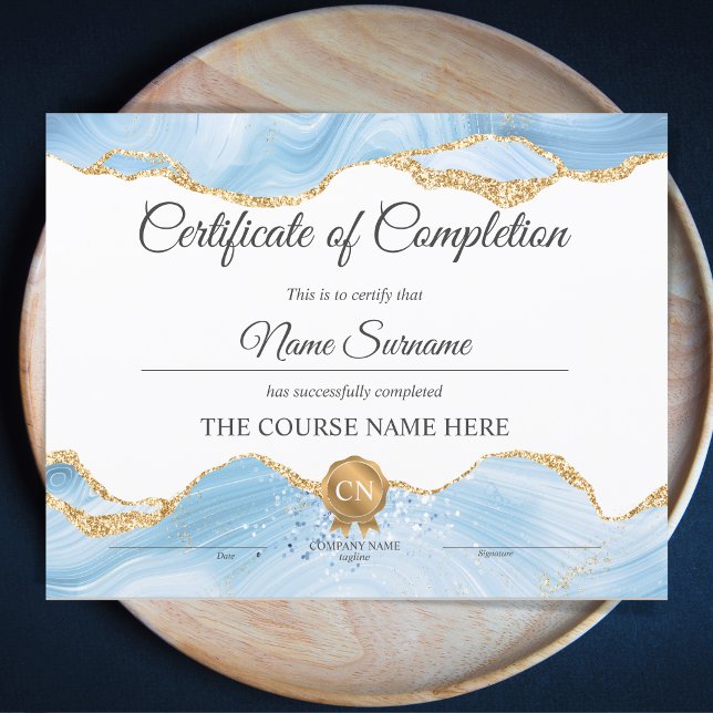 Diplomzertifikat "Leistung blauer" (baby blue and gold agate certificate of completion)