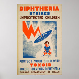 Diptheria schlägt ungeschützte Kinder Vintag Poster