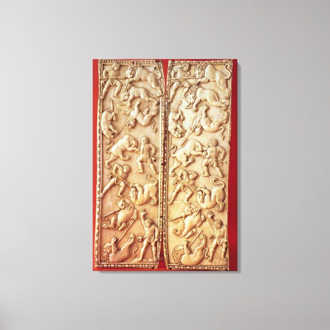 Diptych mit Löwenjagdszene Leinwanddruck (Vorderseite)