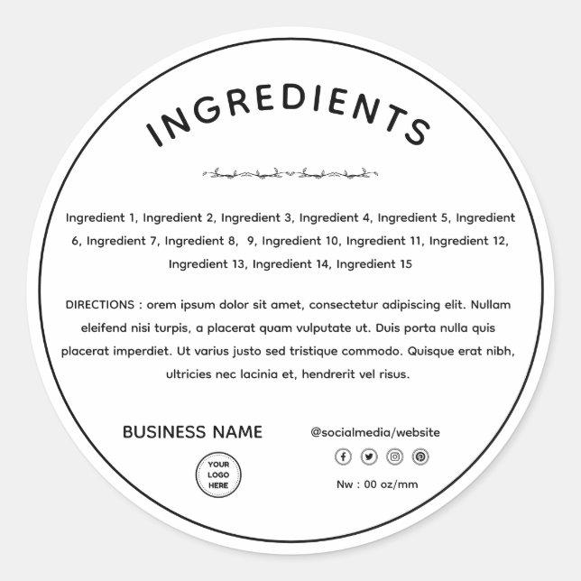 Direction des ingrédients avec Étiquette de produi (Devant)