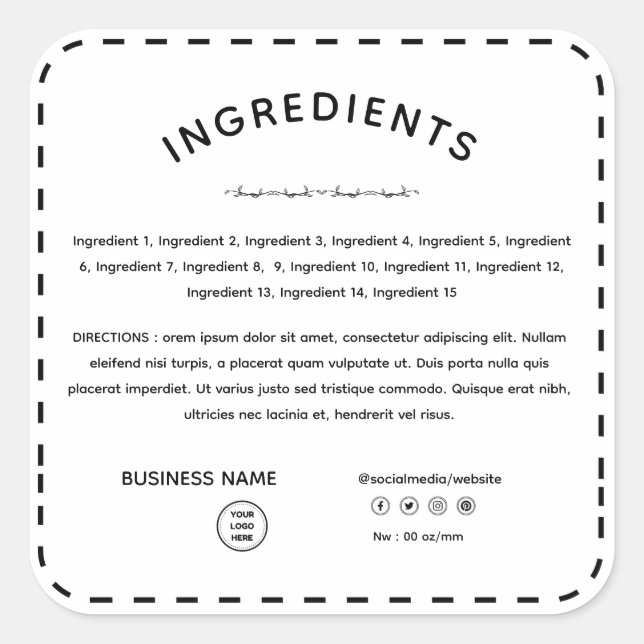 Direction des ingrédients avec Étiquette de produi (Devant)